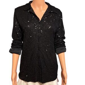 NWOT Hudson Gray Size M Black Sequin Button Dress Shirt Event Party